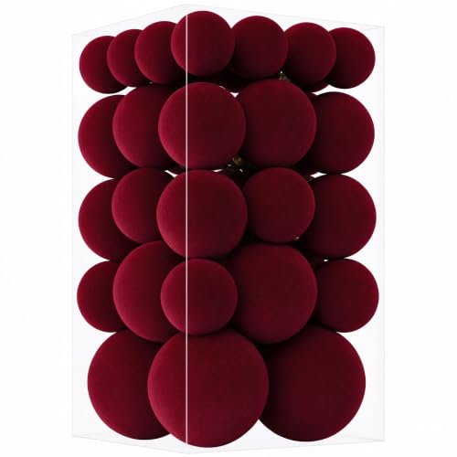 46Pcs Velvet Christmas Ball Ornaments Set - Flocked Shatterproof Christmas Tree Decorations Classic Hanging Ornaments with Rope for Xmas Wreath Holiday Home Decor (Multi-Size, Burgundy) - image 1