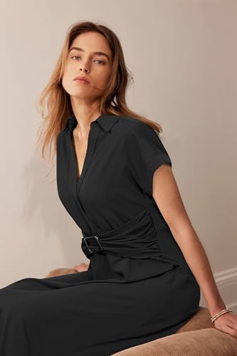 Newshows Womens Wear to Work Teacher Business Casual Dress Funeral Midi Dresses Button Down Office Clothes with Pockets4