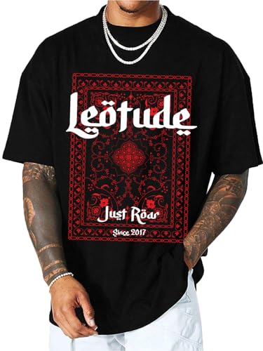 Image of LEOTUDE Casual Half Sleeve Cottonblend Printed Round Neck Drop Shoulder Oversized Tshirt for Man (Color Brown)