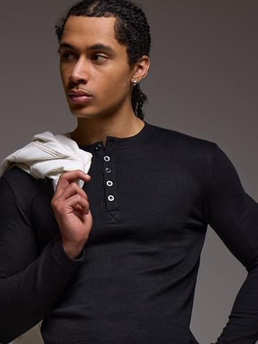 Image of The Modern Soul Men's Waffle Knit Henley Half Sleeve Tshirt for Men