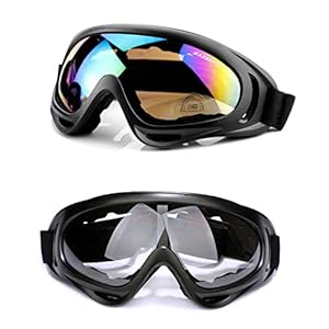 KUYT 2 occhiali da sci, snowboard, protezione UV, occhiali da motocross, compatibili con casco, anti-appannamento, occhiali da sci per sci, moto, ciclismo, pattinaggio, unisex