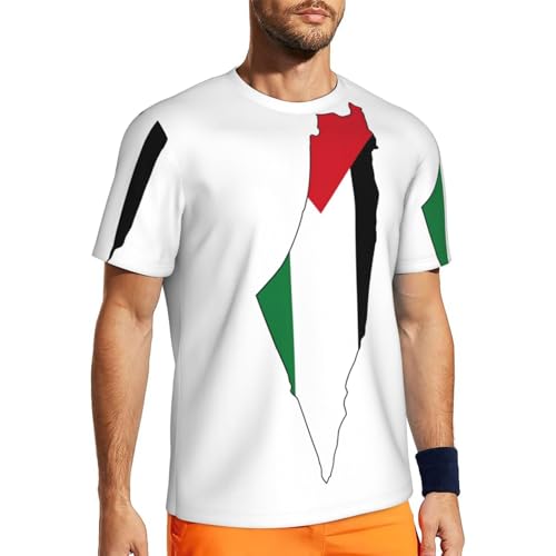 GaxfjRu Camisetas deportivas de secado rápido para hombre, diseño de mapa de la bandera de Palestina, camisetas atléticas que absorben la humedad, camisetas de gimnasio de manga corta para