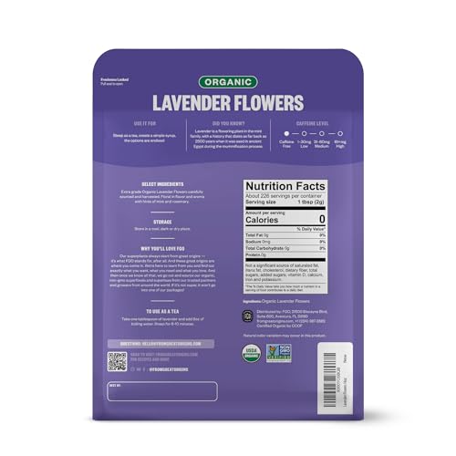 Image of FGO Organic Dried Lavender Flowers, Extra Grade Dried Buds, Imported From France for Culinary or Sachet Bags, 16oz Bulk, Packaging May Vary (Pack of 1)