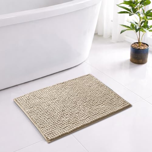 Image of LUXE HOME INTERNATIONAL Shaggy Chenille Bath Mat Extra Soft Super Absorbent Anti Skid Popcorn Door Mats for Home Entrance, Bathroom, Bedroom, Kitchen, Floor Mat (40x60 cm Beige) Pack of 1