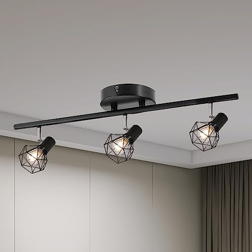 LUCOG 3-Light Industrial Bathroom Vanity Lights, Vintage Matte Black Wall Sconce with Caged,Metal Cage Wall Sconce,Porch Wall Lamp for Mirror Cabinets, Kitchen, Living Room