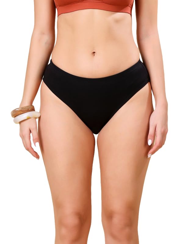 Image of London Hills Women's Solid High Coverage 100% Cotton High Waist Hipster Panty Women's Briefs| Hipster Briefs Panties for Women with Elastic Waistband Comfort Fit Panty Womens Bikini Knickers