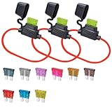 GNAWRISHING 14 AWG ATC/ATO Inline Fuse Holder(3PCS) and Standard Blade Fuse 5PCS of Each 1A, 2A, 3A, 4A, 5A, 7.5A, 10A, 15A, 20A Assorted Set
