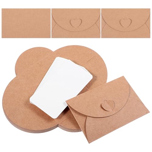 25 Pcs Mini Envelopes with 25 Blank Cards Small Brown Envelopes 3.9 X 2.4 Inches Tiny Card Mini Kraft Paper Envelope for Gift Weddings Party Favors Greeting Cards
