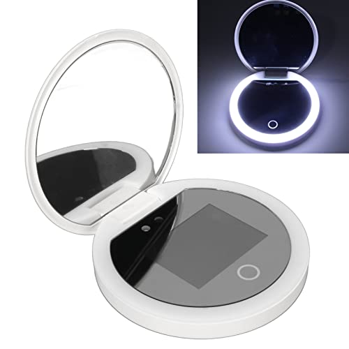 Specchio compatto da viaggio con fotocamera UV, ingrandimento 2x, specchio UV portatile con luci che controllano la protezione solare facciale specchio per il trucco LED, specchio da viaggio