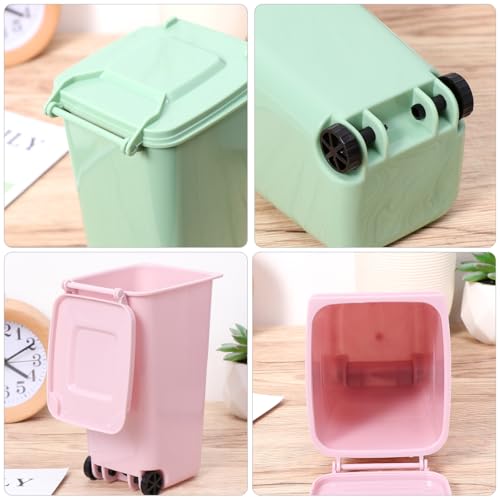 Image of TOYANDONA 4PCS Mini Plastic Trash Can, Storage Bin Desktop Organizer, Wastebasket Trash Can with Lid, Tiny Desktop Waste Garbage Bin for Home Office Kitchen