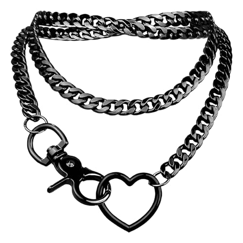 FOSLXIN Punk Gothic Halsband Punk Goth Herz Ring Choker, Halsreif mit Kette Herzs Anhänger Vintage Taille Kette Gothic, Herzes Chokers Schmuck für Männer Frauen (Schwarzem Herz)