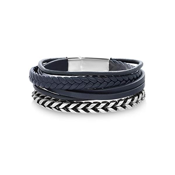 Steve-Madden-Stainless-Steel-Blue-Leather-Twisted-Curb-Chain-Stackable-Bracelet-for-Men Steve Madden Stainless Steel Blue Leather Twisted Curb Chain Stackable Bracelet for Men