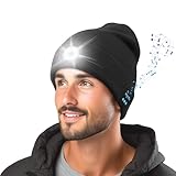 TOUCH TWO® Bluetooth Beanie with Light, 5 LED Beanie with Headphones, Type-C Charge Music Hat for Hiking Cycling and Working Black