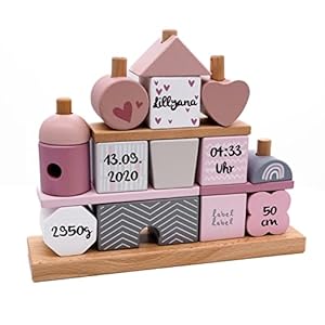 Steckspiel Haus rosa I Personalisierbares Geschenk zur Geburt Mädchen I Handmade Holzspielzeug I Personalisierte…