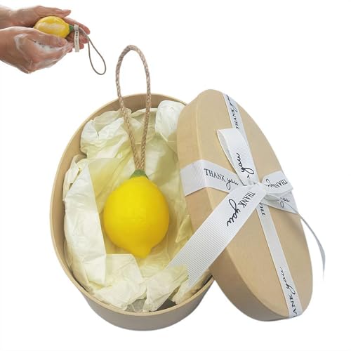 Lemon-Shaped Soap on a Rope, Handmade Natural Bath Soap, Lemon-Shaped Cluster DIY Handmade Soaps, for Face, Body Shower & Hands, Decorative Bars, Gifts For Women (Soap +Box)