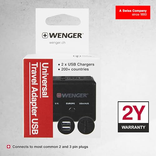 Image of Wenger Universal Travel Adapter with USB Charger for Global Travel, Black, Blend of Style & Function, Swiss Designed (604559)