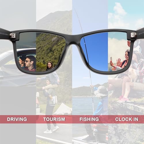 Image of Men's Polarized Sunglasses, Square Rubber Frame Carbon Fiber Temple Fishing Driving Sun Glasses UV Protection RFS8205
