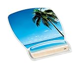 3M Precise Mouse Pad with Gel Wrist Rest, Soothing Gel Comfort with Durable, Easy to Clean Cover, Optical Mouse Performance, Fun Beach Design (MW308BH), Blue Beach,9'7.5'