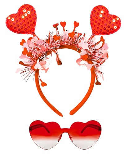Dolkoic Valentines Heart Headband and Heart Sunglasses for Valentine's Day Halloween Party Accessoires