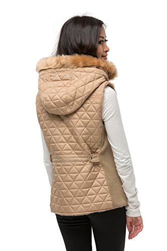 Women's Quilted Padding Faux Fur Lining Detachable Hood Vest (JZV065F)4