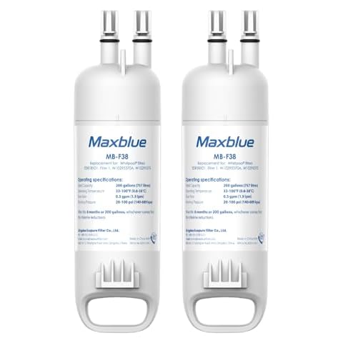 Maxblue EDR1RXD1 Replacement for Everydrop® Filter 1, Whirlpool® W10295370A, EDR1RXD1B, P8RFWB2L, P4RFWB, MB-F38, Kenmore® 46-9081, 46-9930 Refrigerator water filter, 2 Filters Cover