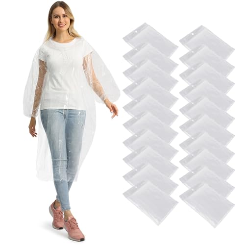 Opret 5/10/20 Pack Rain Ponchos, Disposable Emergency Ponchos Bulk Unisex Waterproof Raincoat for Adults with Drawstring Hood