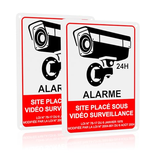 REIGY 2 Pièces Panneau Camera Surveillance Exterieur Aluminium 18×25 cm, Pancarte Site Sous Video Surveillance Alarme pour Propriété Privée, Résistant...