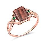 Gem Stone King 2.05 Ct Red Tiger Eye Green Nano Emerald 18K Rose Gold Plated Silver Ring (Size 6)
