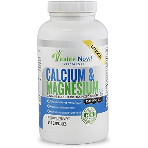 Best Calcium & Magnesium + Vitamin D3 400 IU - Highly Absorbable with Boron - 10 Forms of Calcium + Phosphorus for Bone Strength - All Natural - 240 Capsules - 2 Month Supply! Cover