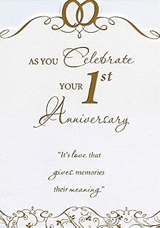 Designer Greetings Gives Memories Their Meaning: Gold Foil Intertwined Rings Die Cut 1st : First Wedding Anniversary Congratulations Card for Couple