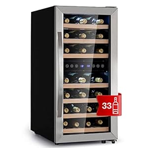 Klarstein Weinkühlschrank Freistehend, Kleiner Getränkekühlschrank Schmal, 2 Zonen Weinkühlschrank mit Glastür, Indoor/Outdoor Beersafe, Kühlschrank Klein mit LED-Lichter, 5-18°C, 33 Flaschen