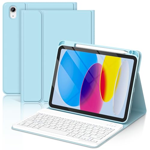 TaIYanG for iPad A16 11th 10th Generation Case with Keyboard- Detachable Bluetooth Keyboard Case with Pencil Holder, Thin & Light- Folio Cover for iPad 11 inch A16 2025 10th Gen 10.9 Inch 2022 (Blue)