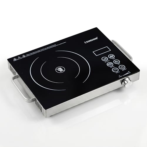 Image of Sunshine HeatWave 2000W Infrared Electric Cooktop | Works with All Cookware - Steel, Glass, Ceramic & Aluminium Cookware | 4 Cooking Modes | 60C-700C | Stainless Steel | BBQ Grill Stand