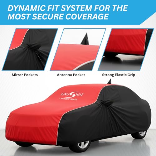 Image of KINGSWAY Super Waterproof Car Cover Only with Maruti Suzuki Ciaz (Year 2018 to 2025 - All Model) | Mirror and Antenna Pockets | All Weather Car Body Cover with Silver Piping | Black Red