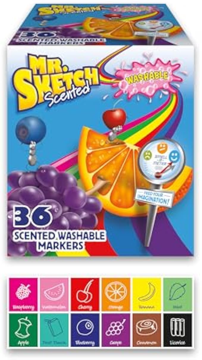 Mr. Sketch Scented Washable Markers, Chisel Tip, Assorted Colors, 36 Count