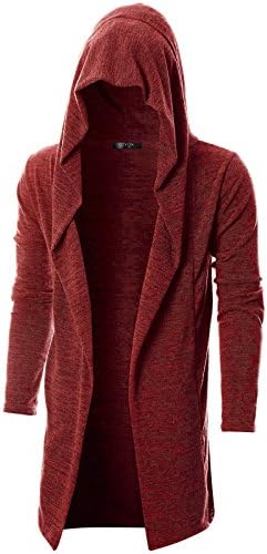 GIVON Mens Long Sleeve Draped Lightweight Open Front Longline Hooded Cardigan