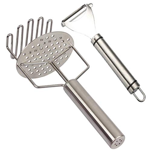 NILICAN Luz de acero inoxidable portátil con triturador de patatas, malla fina, cocina, prensa de ajos, patatas, patatas, patatas, patatas, mango antideslizante (mediano)
