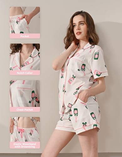 Image of NAP BOUND 100% Cotton Pajamas for Women Sets 2 Pieces Pjs Button short sleeves with Pockets Soft Sleepwear Loungewear XS-XXL