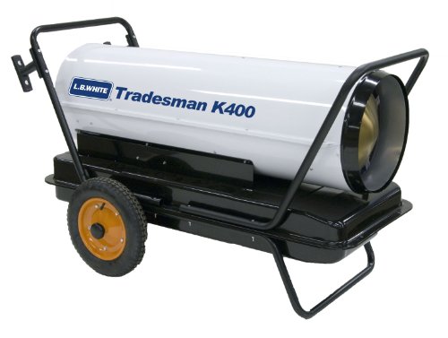 LB White Tradesman K400 Heater 400,000 BTUH, Kerosene, # 1 or # 2 Fuel Oil, Portable Forced Air Torpedo Heater for Construction, Shop & Industrial Use