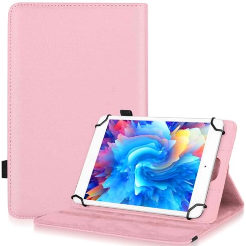 UrbanX 7'-8' Inch Universal Tablet Case, Protective Cover Stand Folio Case for LG G Pad X 8.0 7 8 Inch, with 360 Degree Rotatable Kickstand, Multiple Viewing Angles and Stylus Holder -Light Pink