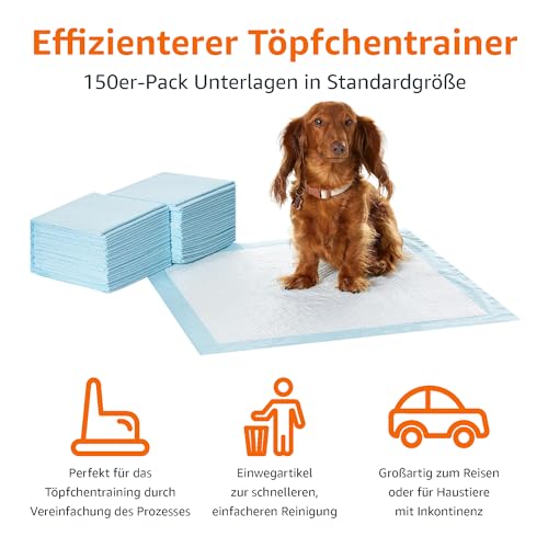 Amazon Basics Hunde-Pinkeltücher für das Töpfchentraining, auslaufsicher, parfümiert, 5-lagig, 56 x 56 cm, Normal (30Stück), Blau/Weiß