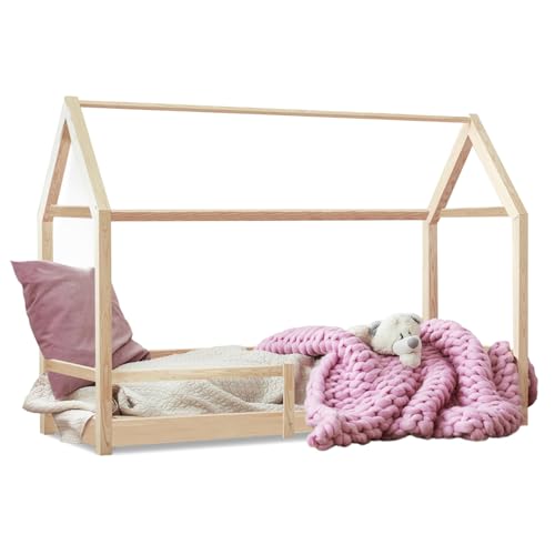 IDMarket – Cama cabaña infantil 90x190cm Nessi Madera con somier y barreras
