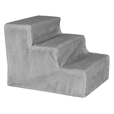 lionto Haustiertreppe Katzentreppe Hundetreppe mit Plüschbezug 46x36x34 cm, hellgrau Cover