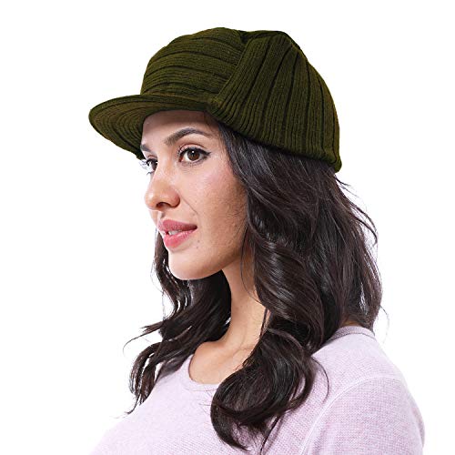 Winter Camo Army Style Flat Top Knit Cap Beanie Hat with Visor, for Women & Men