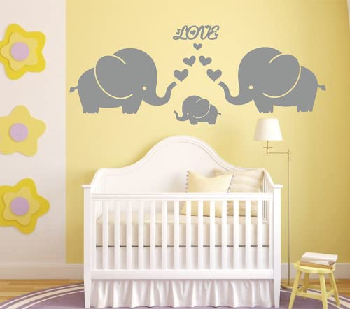 Vinilo decorativo familia elefantes con corazones gris 104x48 cm