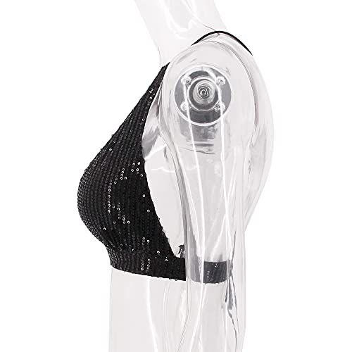 Women’s Sexy Sequin Crop Top V Neck Bandage Tank Top Bustier Cami Dance Bra Top for Club Rave3