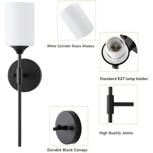 Image of Bedside Wall Light Lamp with Glass Shade for Bedroom, Living Room Modern, Restaurant, Kitchen or for Home Decoration. (Black Vanity Light, with Bulb)