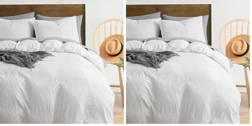 Image of Hearth & Harbor Boho Bedding Sets & Collections - Boho Duvet Cover Twin, 2 Piece Twin Duvet Cover Set, Double Brushed White Duvet Cover with Zipper Closure, 1 Duvet Set 68x90 inches and 1 Pillow Sham