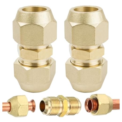 Begpoee 2 Piezas Boquilla Doble para Tubos de Cobre, Extensión de Tubo de Cobre para Aire Acondicionado de 1/4 Pulgadas, Con Nuez, Tuercas de Unión de Línea de Refrigerante(Oro)