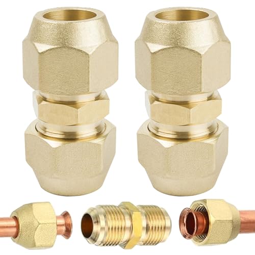 Begpoee 2 Stück Klimazubehör-Doppelnippel für Kupferrohre, 1/2 Zoll Kupferrohrverbinder, Klimaanlage Kupferrohr Verlängerung, Mit Mutter, Messing...